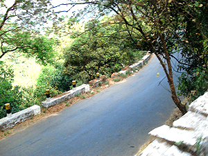 View of the road below from the hairpin bend
