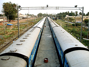 Trains parked for washing at the Garage 